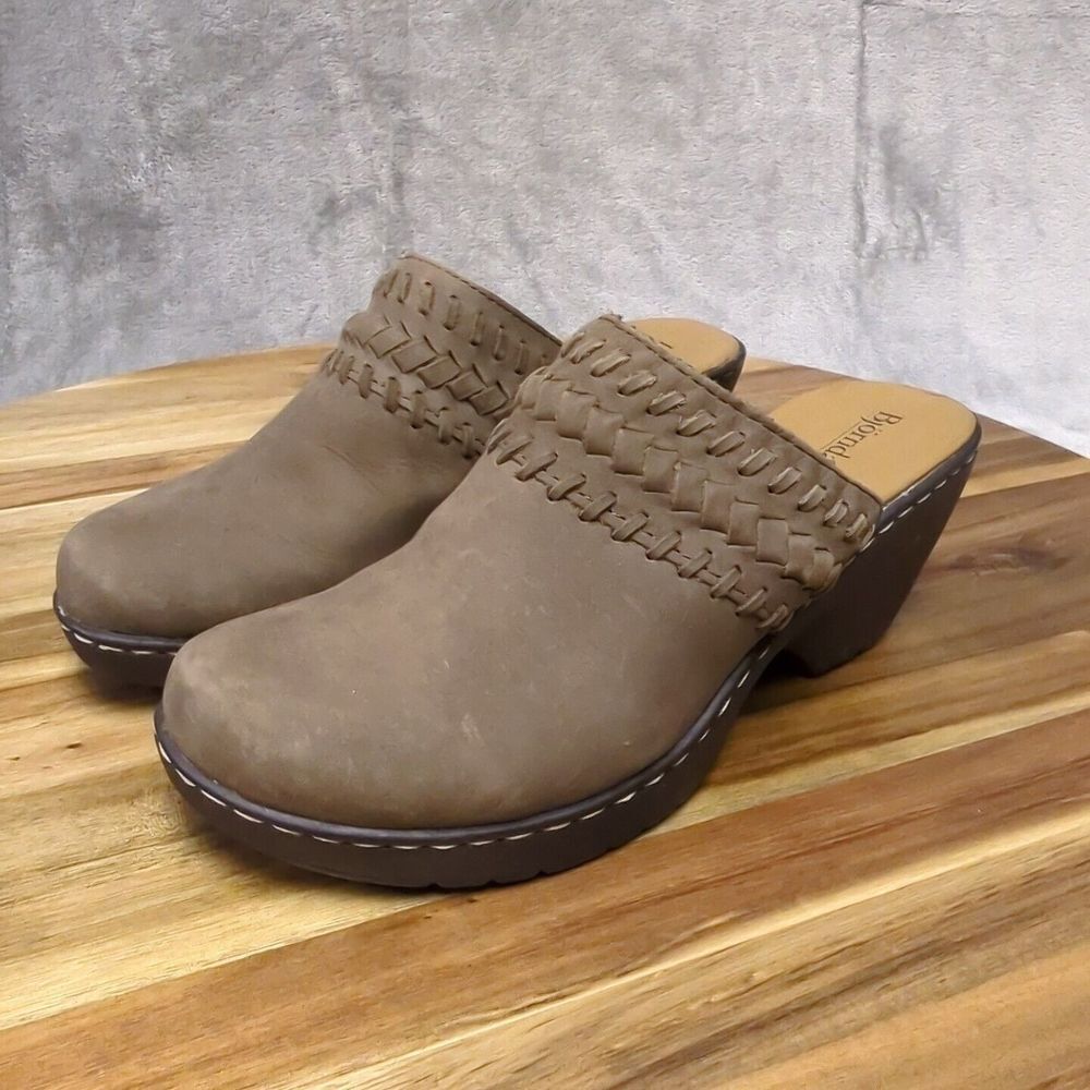 Bjorndal Magnolia Women's Sz 7 M Shoes Brown Leather Slip On‎ Mules Career Clogs